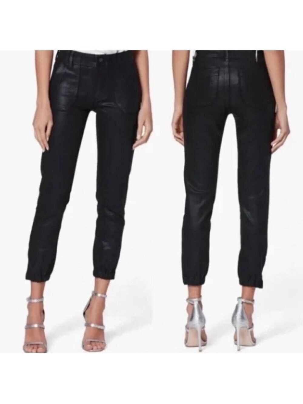 NWT. Paige Mayslie Straight Leg Ankle Luxe Coated Jeans in Black Fog Siz…
